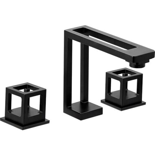 Nordic geometric vision bathtub faucet Black full copper basin faucet hot and cold double handle 3 hole split 3 piece set faucet