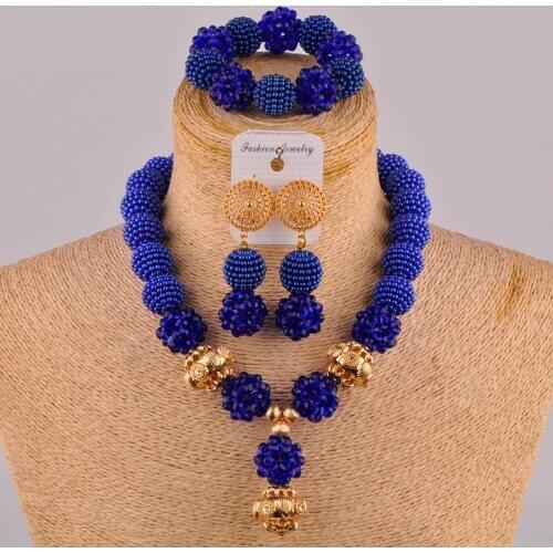 Bridal dress jewelry set African wedding beads Royal Blue imitation pearl Nigerian wedding wedding jewelry set XX-90