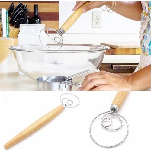 New Eggs Beater Mixer Tool Stainless Steel Blender with Oak Wood Handle For DIY Bread Dough Bakeware Dough Whisk Kitchen Gadgets