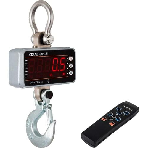 VEVOR 1000KG 1T Aluminum Digital Crane Scale Heavy Duty with LED Reading Screen Reinforced Ring Hook High Precision Silver Color