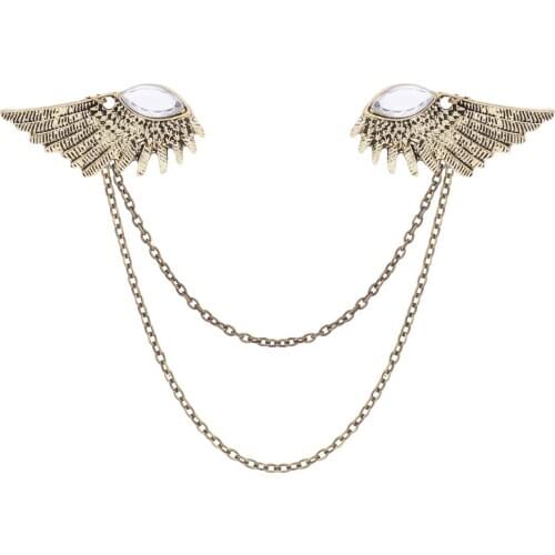 Vintage Angle Wings Brooch Elegant Shirt Collar Pin Badge DIY Sweater Shawl Clip Brooch Cardigan Holder Tassel Chain Lapel Pins