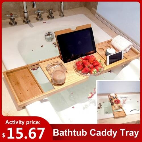 Extendable Bathtub Caddy Tray Spa Bathtub Caddy Organizer Rack Book Wines Tablets Holder Reading Rack Nonslip Bottom