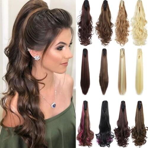 XUANGUANG Synthetic 24" Claw Clip Ponytail Extension Wavy Ponytail Long Straight Hair Ponytail Extension Clip Type Ladies Wig