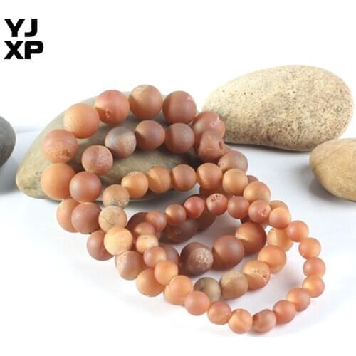 YJXP Titanium Plated Weathering Natural Agates 8-14mm Round Orange Beads Handmade Bracelet Fashion Jewellery For Women Gift