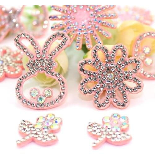 1Pack Rabbit&Flowers Rhinestone Stick-on Patches for Clothing DIY Hairpin Headwear Crafts Applique Shoes Bags Decor Accessories