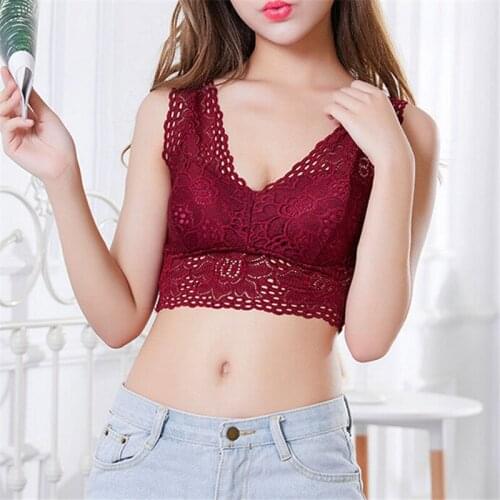 Push Up Padded Bralette Women Lace Crocket Crop Top Strappy Bustier Vest Top V-neck New Femme Summer Lace Sleevelesss Short Cami