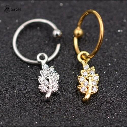 1pc 20G Crystal Leaf Wing Heart Star Tragus Piercing Oreja Moon Cartilage Earrings Hoop Gold Color Helix Piercing Nose Ring Stud