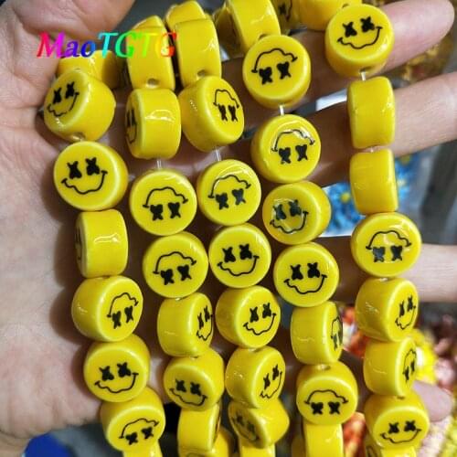 10x16mm Yellow Smiley Face Ceramic Beads For Jewelry Making Necklace Bracelet Loose Spacer Ceramic Beads Accessories Wholesale