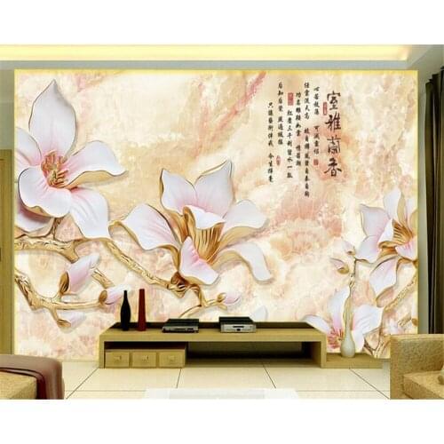 Beibehang 3d wallpaper white magnolia color carving high - grade room Lan Xiang TV backdrop living room bedroom murals wallpaper