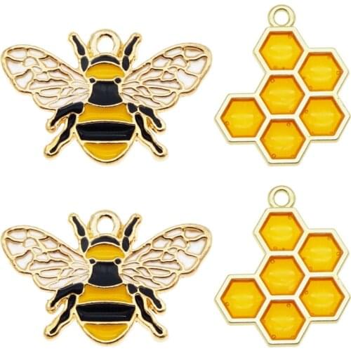 8pcs Enamel Bee Comb Crystal Necklace Pendant Gold Animal Bracelet Accessories Handmade DIY Jewelry Earrings Gift Accessories
