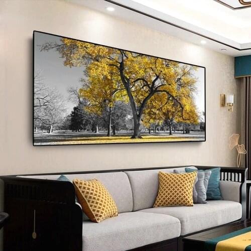 Abstract Landscape Yellow Tree Canvas Art Prints and Poster Oil Painting Wall Pictures for Living Room Home Wall Cuadros Decor