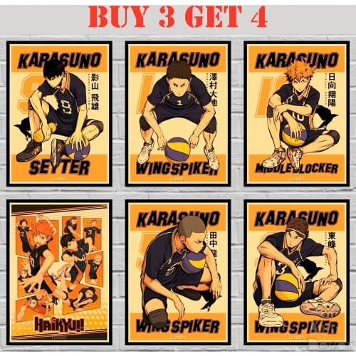 Anime Haikyuu!! Kraft paper Role Poster Cartoon Abstract Art Painting Funny Wall Sticker 42X30cm