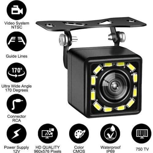 170 degree HD CMOS Car Rear View Reverse Backup Camera 12 LED Waterproof Night Vision Universal Backup Parking Camera