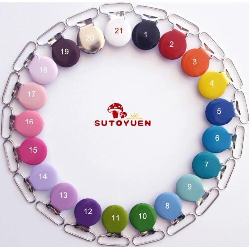 Free Shipping High quality Round Metal Suspender Clips , Metal pacifier clips for 25mm webbing with Plastic tooth clip 21 Colors