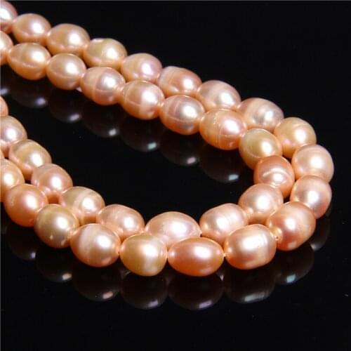 9-10mm Natural Freshwater Pearl Beads Polished Oval Shape Pearl Punch Loose Beads for Jewelry Making DIY Bracelet Necklace 14"