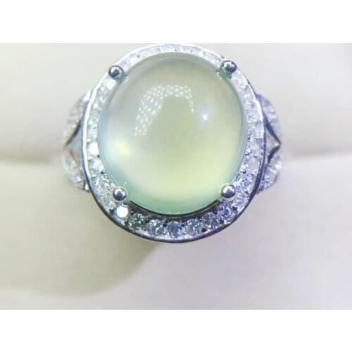 Per jewelry Natural prehnite oval style big ring Free shipping 12*13mm 6.5ct gemstone 925 sterling silver Fine jewelry Q2042316