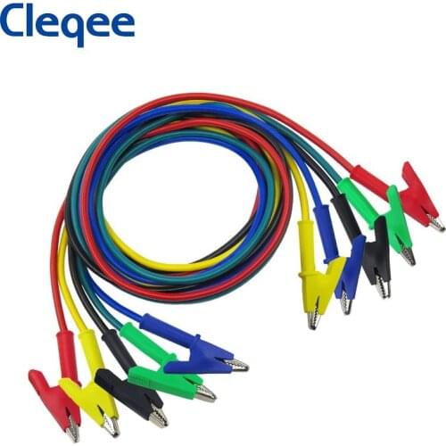 Cleqee P1024 5PCS Dual Alligator Clip Test Lead Kit Wire Double-ended Crocodile Clip 10mm Open diameter 1M Cable 1000V/15A
