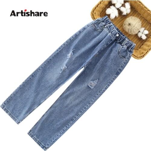 Girls Jeans Big Hole Jeans Girls Spring Autumn Kids Jeans Casual Style Childrens Jeans Clothes 6 8 10 12 14