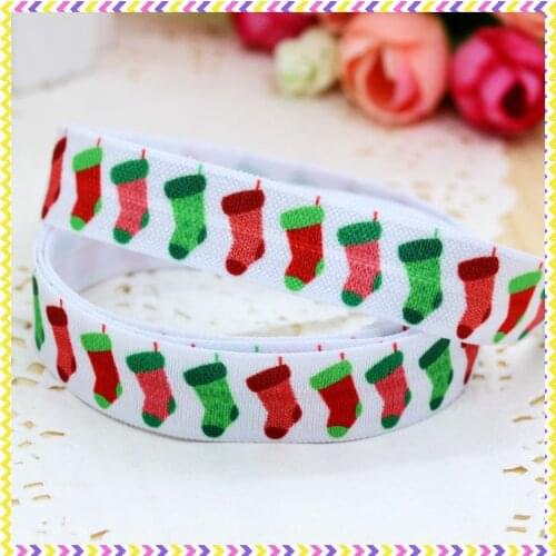 DHK 5/8'' 5yards Fold Over Elastic FOE christmas printed headband hair band diy decoration OEM Wholesale E244