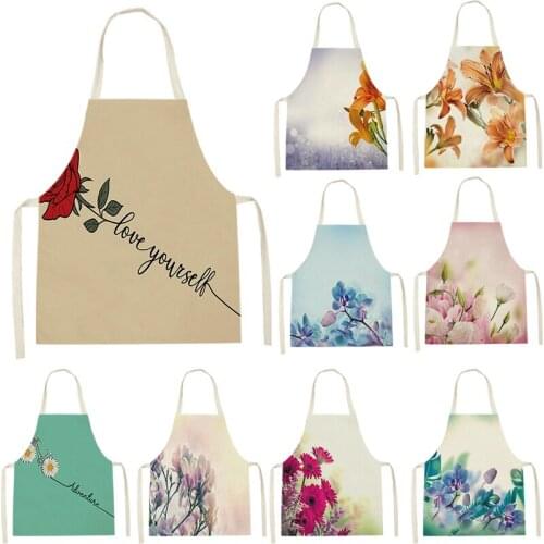 Apron Kids Apron Kitchen Household Item Flowers Print Apron Adult Hair Apron 55-68cm Apron Custom Logo Kitchen Supplie Tablier