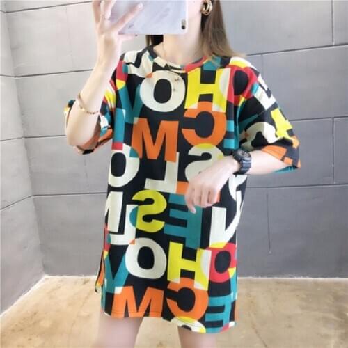 Summer Fashion Womens T-Shirt Tops 2020 Harajuku Tshirts Female Letter Print O-Neck Loose T-Shirts Oversized T Shirt Women