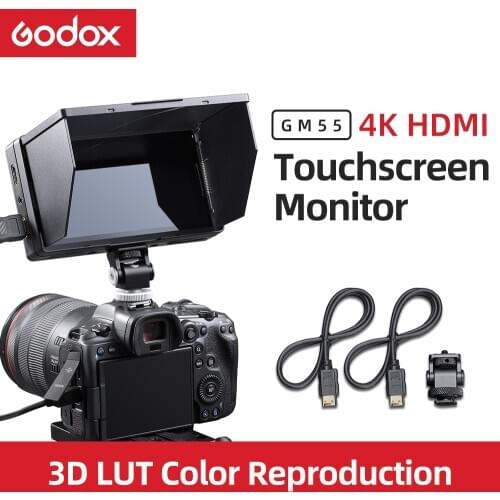 Godox GM55 4K Monitor 5.5 Inch on Camera DSLR 3D LUT Touch Screen IPS FHD 1920x1080 Video 4K HDMI-compatible Field Monitor DSLR