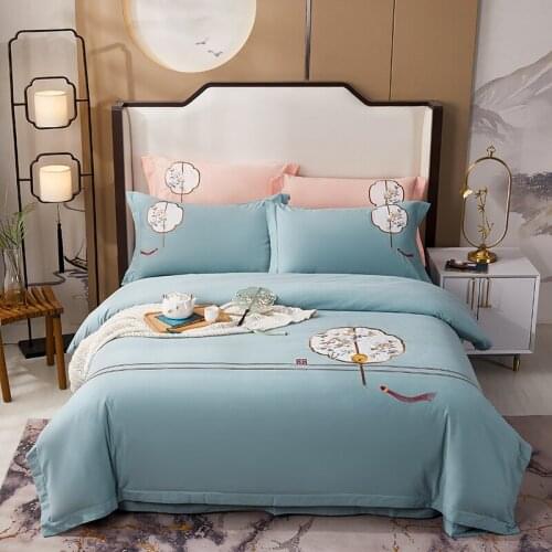 Embroidered Brushed Bedding Set Chinese-style 60S Egyptian Cotton Warm Soft Bed Sheet Pillowcase Duvet Cover Set 4pcs for Winter