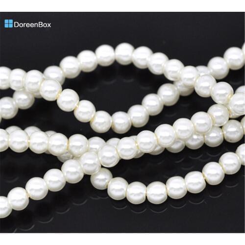 5 Strands Doreen Box Round Glass Pearl Beads 4mm For DIY Necklace Jewelry Making Findings Wholesale, 82cm Long, Hole: 1mm