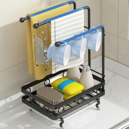 2/3 Pole Kitchen Storage Stand Sink Rag Sponge Drainer Rack Iron Painted Wall Mounted Organizer Holder Kitchen Accessorie