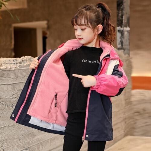 Baby Girls Jackets Childrens Hooded Thicken Liner Warm Zipper Windbreaker Coat Infant Kids Waterproof Outdoor Clothes for Girls