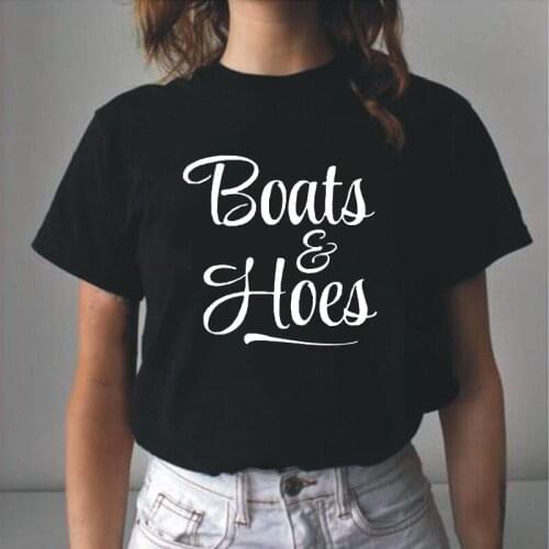 Summer Short Sleeve Casual Tee Shirt Femme Funny Boats and Hoes Letter Print Woman Tshirts Harajuku Plus Size T Shirt Women Tops