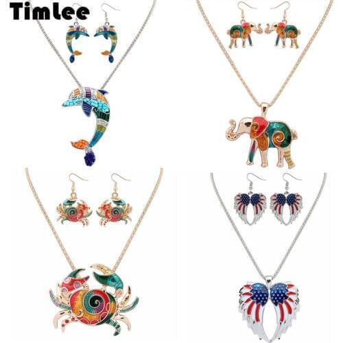 Timlee N163 Fashion Drops Of Oil Elephant Crab Dolphin Wing Color Pendant Necklace , Jewelry Wholesale
