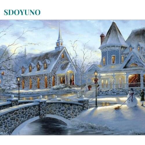 SDOYUNO Frame Snow Castle DIY Painting By Numbers Kit Flowers Acrylic Coloring By Numbers Unique Gift For Home Decor 40x50cm