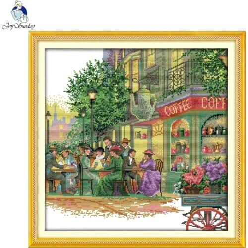 Joy Sunday A street cafe Patterns DIY Handmade DMC 14ct and 11ct Cross stitch kit and Precise Printed Embroidery set Needlework