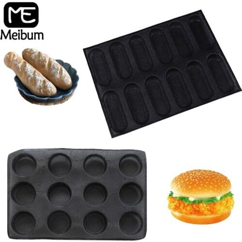 Meibum Round Bread And Baguette Baking Tools Set Hot Dog Hamburger Silicone Glass Fiber Mold Non Stick Perforated Bakeware