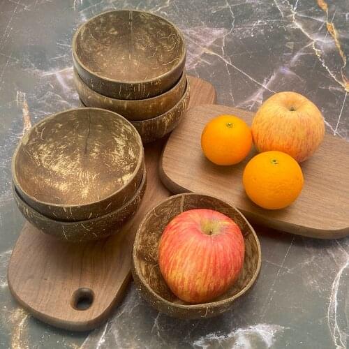 Trend Natural Coconut Bowl set Spoon Fruit Salad Noodle Rice Bowl Wooden Creative Coconut Shell Smoothie bowl Tableware kitchen