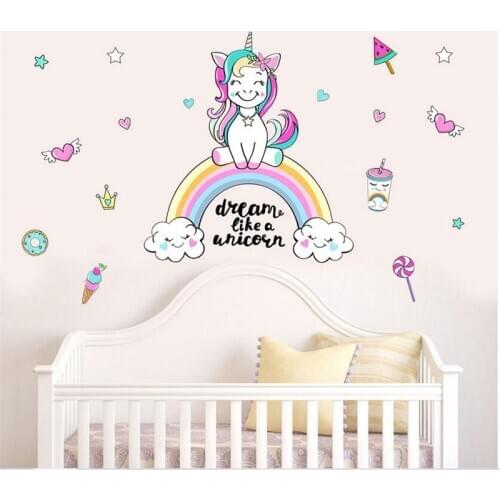 Sweet Dream Unicorn wall stickers for kids rooms bedroom living room decorative children wall decals christmas gift