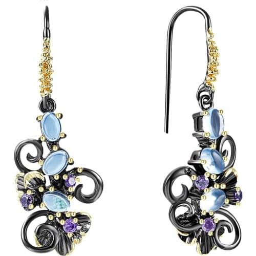 Latest Tread Black Fashion Earrings Setting with Cubic Zirconia Ethnic Drop Earrings Allergy Free Lead Free