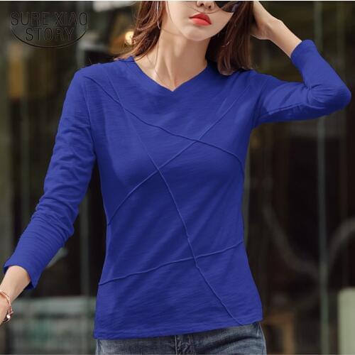 2021 Spring new Cotton Shirts Female Fashion Temperament Korean Botoom Shirts Women Long Sleeve T-shirt Autumn Loose Tops 6901