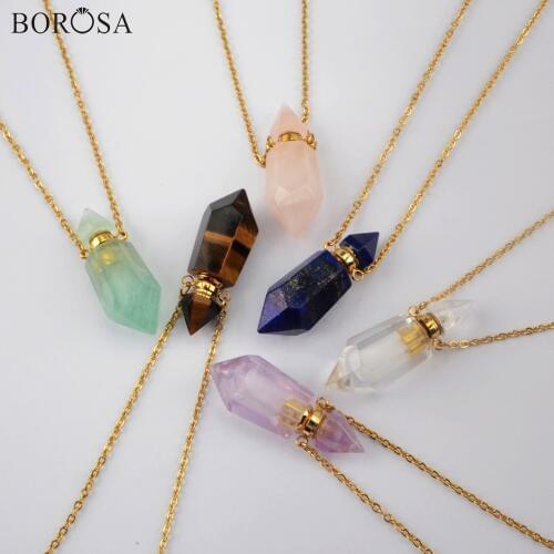 BOROSA Essential Oil Diffuser Pendant Necklace Hexagon Perfume Bottle Pendant Amethysts 26 Inch Necklace G1942-N