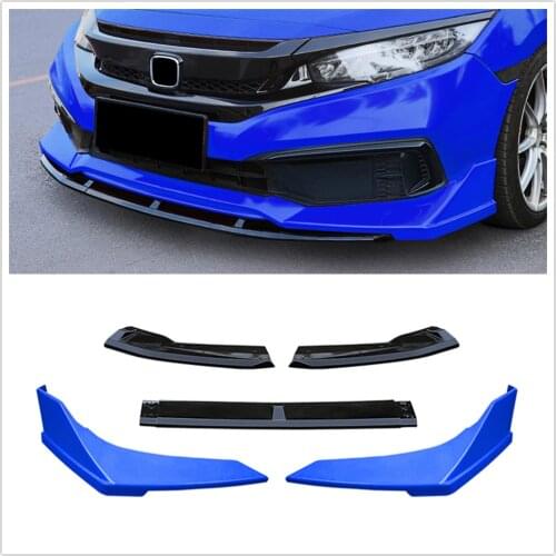 For Honda Civic 10th Gen 2019-2020 Black Blue Car Exterior Lower Splitter Chin Guard Plate Cover Trim Front Bumper Spoiler Lip