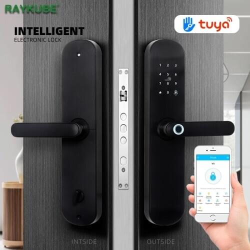 RAYKUBE Fingerprint Door Lock Smart Phone APP TT lock Bluetooth / Wifi Tuya Password Code IC Card Unlock Keyless Security Mortis
