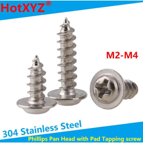 GuHua Cross Round Head With Pan Self Tpping Screws PWA 304 Stainless Steel Philips Pan Headv with Gasket Wood Screw M2M3 20pcs