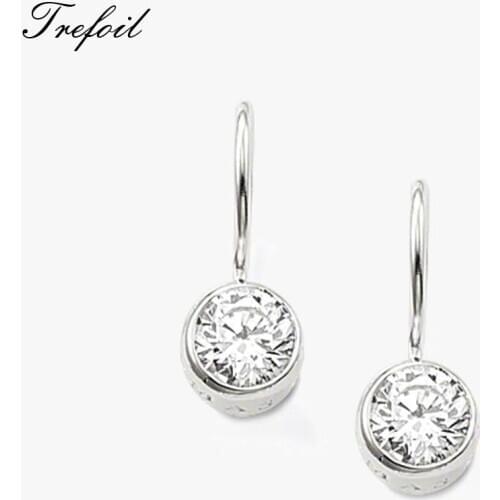 Round Crystal Swan Neck Drop Earrings, Fashion Jewelry Classic 925 Sterling Silver Gift For Women 2018 New Joyas