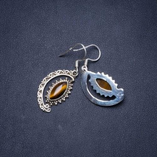 Natural Tiger Eye Handmade Unique 925 Sterling Silver Earrings 1.5" Y1274