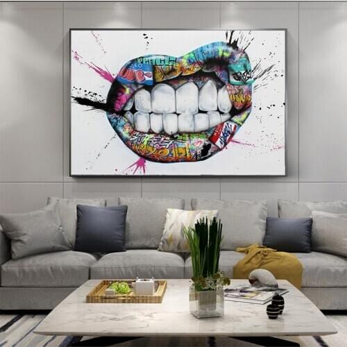 Inspiration Lips Graffitti Art Canvas Posters And Prints Street Art Canvas Painting Wall Art Pictures For Living Room Cuadros