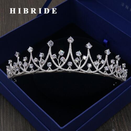 HIBRIDE Luxury Cubic Zirconia Hair Accessories Women Wedding Tiaras and Crown Engagement Gifts Fashion Jewelry C-08