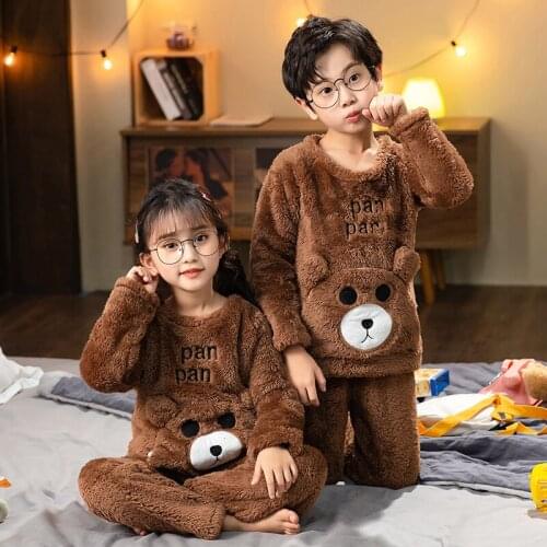 2022 Winter Children Plush Pajamas Warm Flannel Sleepwear Boys Girls Loungewear Coral Fleece Kids Pijamas Homewear Pyjama Set