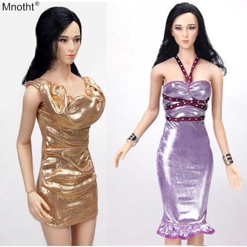 Mnotht Gold Evening Dress 1/6 Tight Miniskirt sexy Violet Braces Fishtail skirt Camisole toys for 12'' soldier action figure