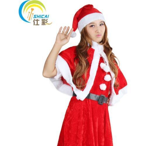2019new style Santa Claus velvet shawl two-piece suit Christmas men show dress women models costumes costume suits Free Shipping
